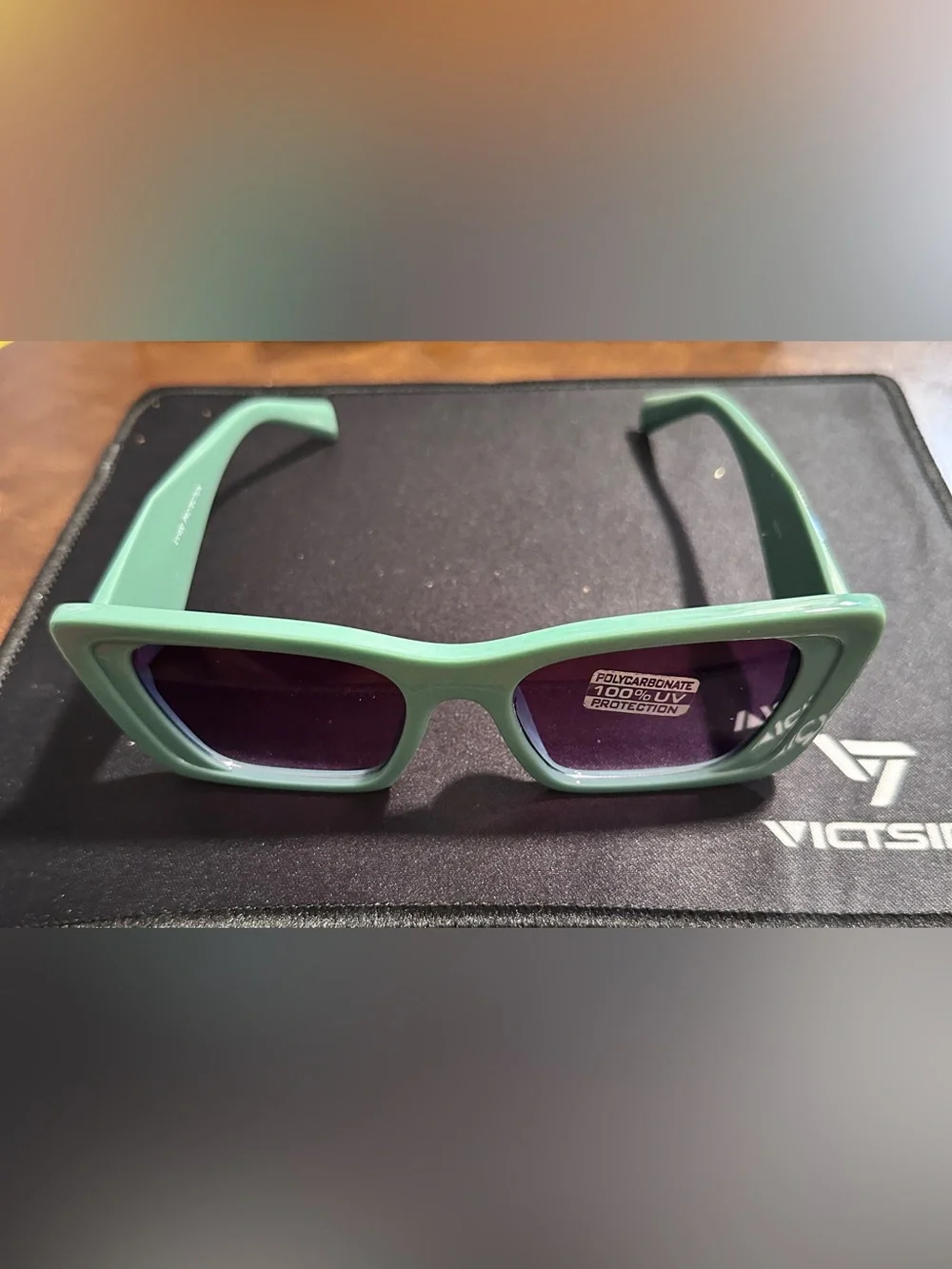 Mint Green Rectangular Sunglasses with Purple Lenses S43